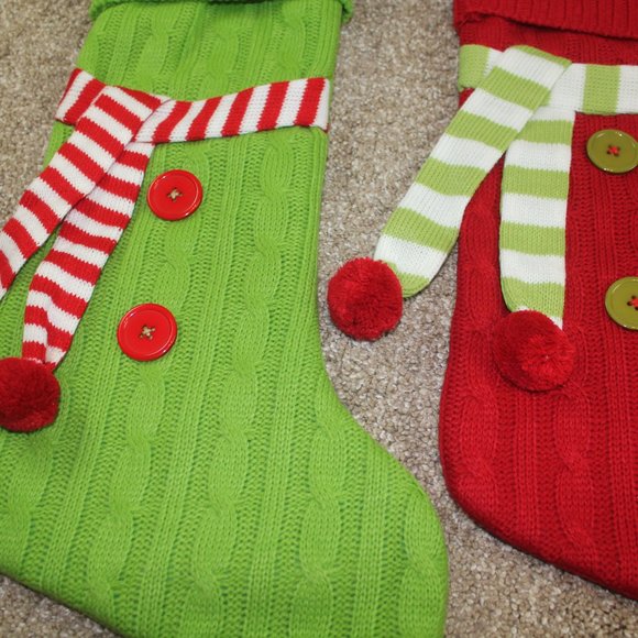 Hobby Lobby Whimsical Knit Christmas Stocking Red Green White Buttons Lot 3 NWT - Picture 4 of 10